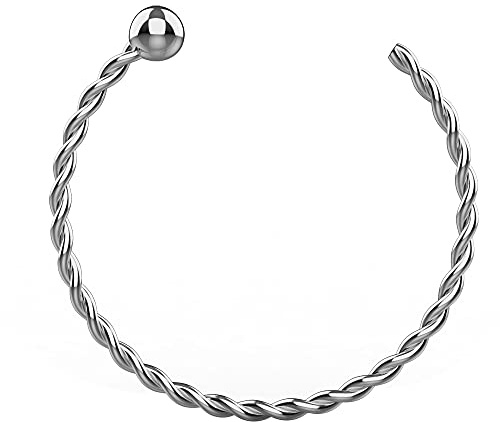 9K Blanco Oro Calibre 22-8MM de di?Metro Continuo Twister con Bola Final Abierto aro Anillo de la Nariz Nariz Piercing
