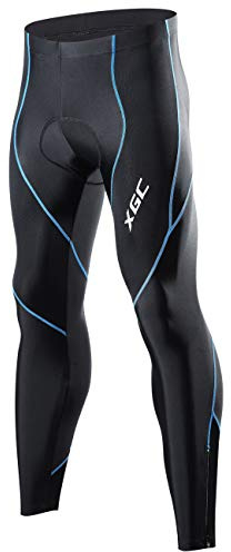 XGC Men's Long Cycling Pants Trousers Bike Pants Trousers Tights Legging with 4D Sponge Padded (Blue, XL)