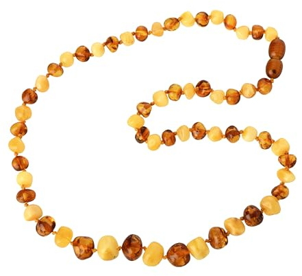 TheNaturalAmber Amber Necklace – Baltic Amber Baroque Beads 50cm, Polished Milky & Cognac, Handmade Amber Jewelry for Adults