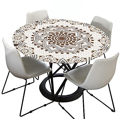 Morbuy-shop Mantel Antimanchas Redondo120cm, Crema Mantel Elastico Ajustable, Mandala Impermeables Manteles para Decoración Hogar Cocina Comedor Cumpleaños Jardín (para Mesa 100-110cm)