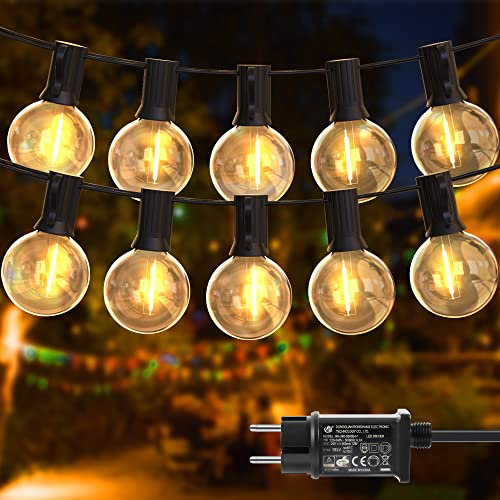 DSLebeen LED Lichterkette Außen Strom 50FT/15M Outdoor Lichterkette 25+2 G40 Glühbirnen Warmweiß 2700K Wasserdicht Lichterketten für Garten Balkon Hochzeit Party