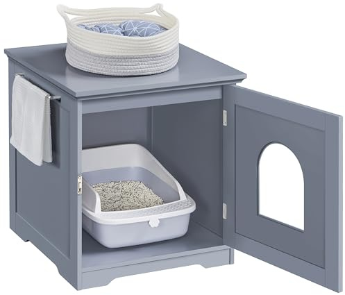 Yaheetech Arenero para Gatos Medianos Cajas de Arena para Gato con Puerta y Entrada Casa de Aseo para Mascota 48,5x51x51,5cm Gris