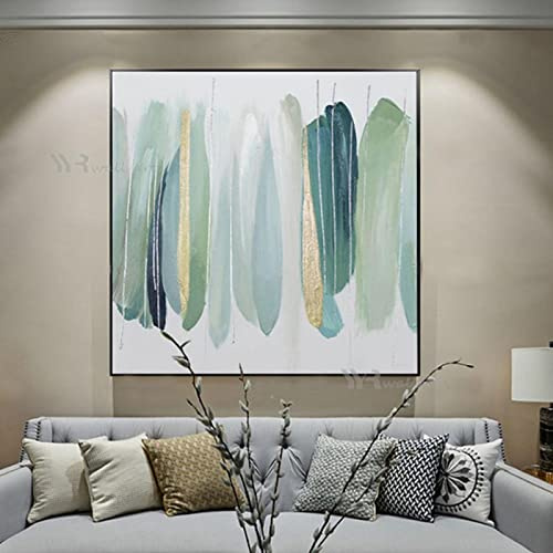 ZAYEN Cuadro nórdico abstracto verde claro pintura al óleo sobre lienzo póster de pared imagen para sala de estar dormitorio sin marco 80 x 80 cm sin marco