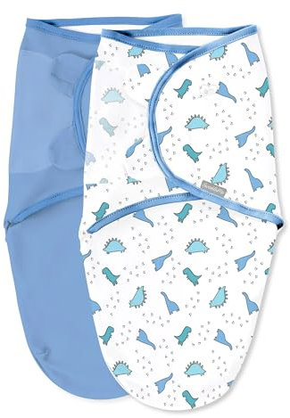 SwaddleMe by Ingenuity Original Pucktuch, Größe S/M, 0-3 Monate, 2er-Pack – Dino Tracks