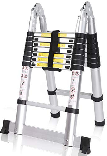 MEYKEY Escalera telescópica Plegable Multiusos Extensible Escalera portátil, Carga máxima 150 kg, Color Plateado