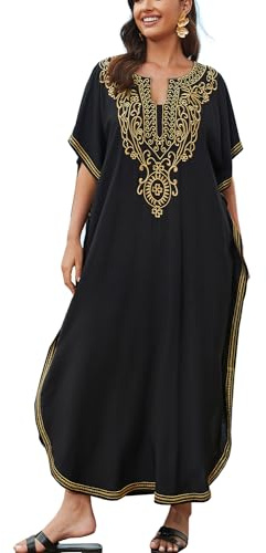 YouKD Vestido de caftán bordado, estilo bohemio, para playa, bikini cubre-biquini bata talla grande ropa de descanso para mujer, talla única
