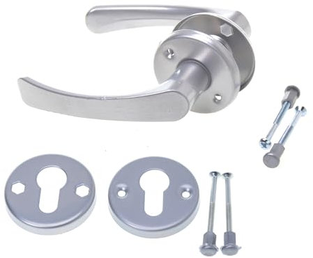 Aqbau® Rosett set dörrhandtag set dörrhandtag handtagsset dörrbeslag dörrhandtag silver (PZ – profilcylinder)