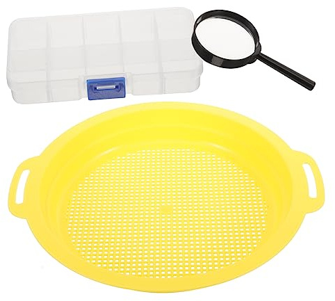 COOPHYA Gold Panning Sieve Pan and Mesh Filter Pan Set with Magnifier for Boys and Girls and Beginners, Small Gravity Mining Tool for River Sand Prospecting and Gold Sifting in Outdoor