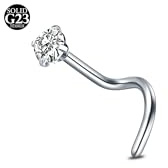 AceFun Titanium nose stud Silver 20G Corkscrew nose piercing studs Screw Titanium Steel 1 Piece Piercing Pin Body Jewellery 2mm diamond nose stud