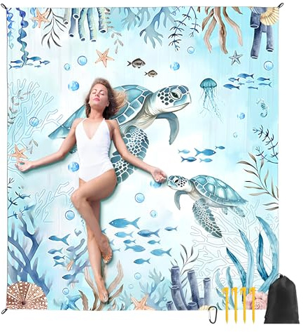 Cyleibe Beach Mats Sand Free Beach Blanket, 180 x 200 cm Extra Large Lightweight Anti Sand Mat, Sandproof Foldable Outdoor Blanket with Corner Fixing Buckles for Beach Camping Park Picnic