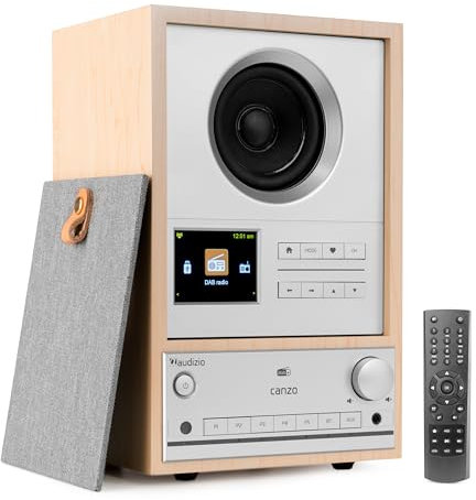 Audizio Canzo Radio Internet WiFi avec Dab/FM et Bluetooth - Bouleau, Radio au Design Rétro, Panneau Amovible, Écran LCD, Réveil, Télécommande Incluse, Idéale comme Radio de Bibliothèque