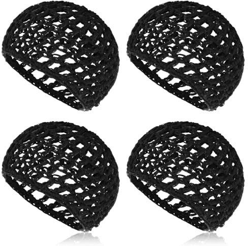 YUXIANLB 4 redecillas para el pelo para dormir, gorro para dormir, redecillas, protección para el cabello para la noche, gorro de dormir, protección para la cabeza, malla negra, gorro de ganchillo