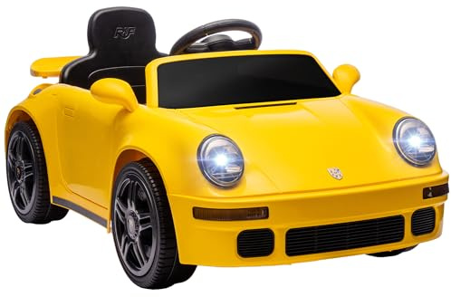 AIYAPLAY Voiture électrique Enfants sous Licence RUF CTR 2017, véhicule électrique 12V, télécommande 2,4G, phares, Musique, klaxon, démarrage Lent, pour 3 à 6 Ans, Jaune