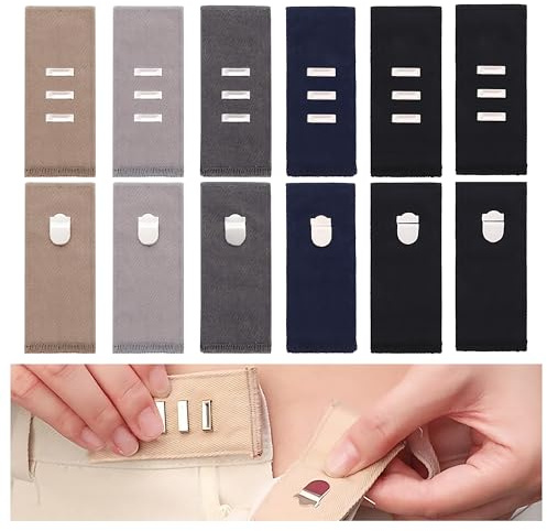 Xiansini 6Pcs Hook Adjustable Waistband Extender for Trousers,Hook Waist Band Extenders,Hooks Extender for Trousers Portable Soft Trouser Waist Expanders,for Men Women,Pants,Jeans,Skirts,Trouser