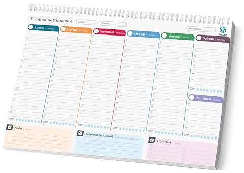 SALGADI Planner Settimanale da Scrivania A4 - Planning da Tavolo Perpetuo Spiralato, 50 Fogli, Copertina Rigida e Cartoncino di Supporto, Data Personalizzabile