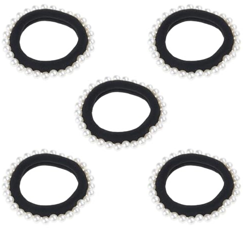 YIBOZI Set di 5 elastici per capelli con perle artificiali, per donne e ragazze, antiscivolo, per uso quotidiano