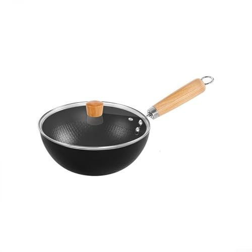 CARMOTTER Iron Nonstick Frying Pan With Glass Cover, For Flat Bottom For Wok Pots, Suitable For Induction, Gas, And Electric Cooking, Supports Stir Frying, Braising, And Steaming(20CM)