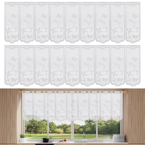 MIPIACE 2 Piezas Visillo Cocina con Delicados 130 x 45cm Cortina de Cocina con Estilo Visillo de Bistró Semi Blanco Semitransparente Visillos Cortos para Ventanas para Ventanas Salon Baño Dormitorio