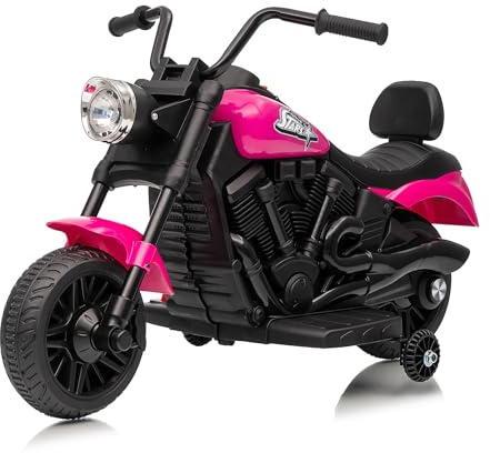 Moto Eléctrica Niño con 2 Ruedas Estabilizadoras & Batería 6V | Motocicleta Ligera para Niños con Música,ESUSPENSION/Faros LED | Vehículo Eléctrico/Coche Pedal Seguro desde 3-8 Años(Rosa)