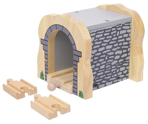 Mirthben Accesorios de tren de madera para niños a partir de 3 años, túnel de piedra gris