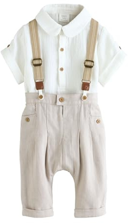 NEXT Bambini Confezione 3 pezzi per neonati con camicia, pantaloni e bretelle Neutro 6 Mesi-9 Mesi