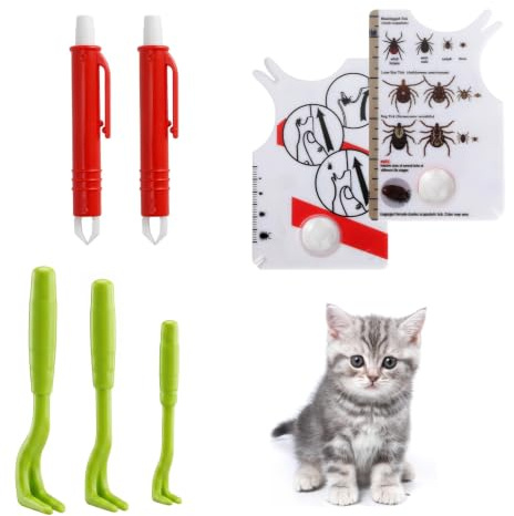 JYYWTSI Tarjeta de garrapatas con lupa, incluye ganchos para garrapatas y removedor de garrapatas, 7 unidades, limpieza rápida de garrapatas, tarjeta para personas, perros, gatos, mascotas