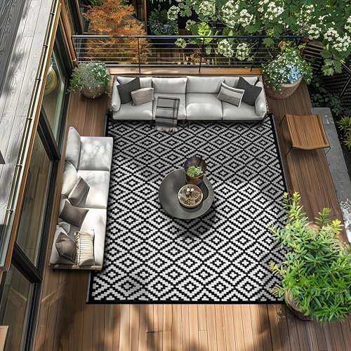 Green Decore Outdoor-Teppiche aus Kunststoff, recycelt, Nirvana, Schwarz/Weiß, 240 x 300 cm, 258