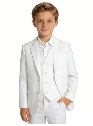 YuanLu Boys White Suit Toddler Tuxedo Kids Ring Bearer Outfit First Communion Suits Slim Fit Homecoming Dresswear Kids Suit Size 7