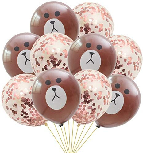 DIWULI Bär Konfetti Rose-Gold Luftballons 10 Stück, Latex-Ballons Braun Rose-Gold, Ballon-Set, Geburtstags-Ballons, Latex-Luftballons für Geburtstag, Motto-Party, Dekoration, Geschenk-Deko, DIY
