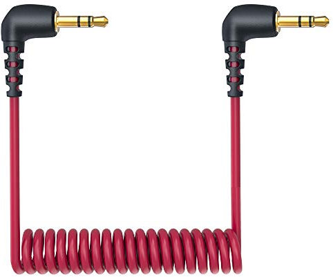3.5mm TRS Microphone Cable, 1/8 Male to Male Coiled Right Angle Mic Cord Connect Camera/Recorder with Microphone Compatible with Rode SC2