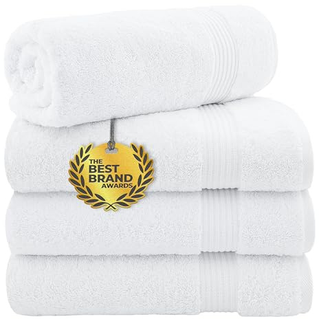 The Best Brand Awards, bomullsparadis badhandduk set, 100 % turkisk bomull 69 x 137 cm 4 delar badhanddukar för badrum, mjuka absorberande handdukar utförsäljningsset, vita badhanddukar
