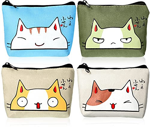 4 Stück Süße Münze Handtasche Frauen Brieftasche Beutel mit Reißverschluss Tragbare Münze Beutel Handtasche für Frauen Mädchen Kreditkarte ID Karte Schlüssel (Katzen Stil, Oxford Stoff)