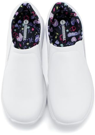 Hawkwell Women's Slip On Lightweight Slip Resistant Comfort Nursing Shoes,White Heart Synthetic,8 M US