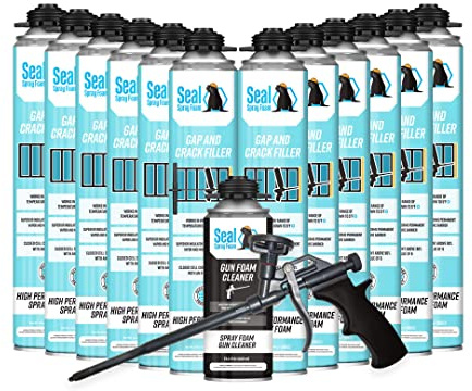 Seal Spray Foam Gaps and Cracks 23.4oz Gun Foam - Case of 12, 1 Gun, 1 Can of Cleaner