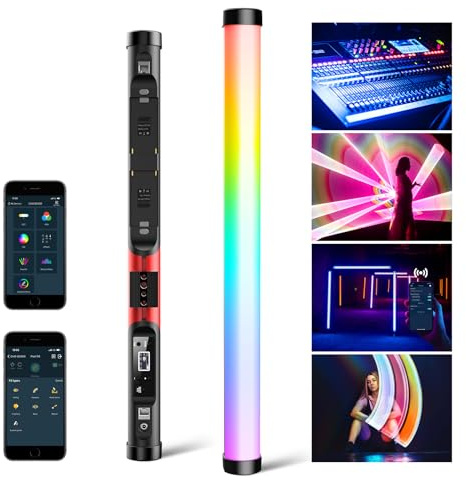 GVM BD25R RGB Tube Light, 25W Handheld Wand Light, 24 Full Color LED Video Light, 2700-10000K, APP/DMX Control for Photography, Studio, 12 Scene Effects, MESH Networking
