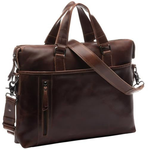 SID & VAIN Laptop Bag London Large Business Briefcase Real Leather 15.4 inch Laptop Portable Computer Satchel Leather Bag Men´s Bag
