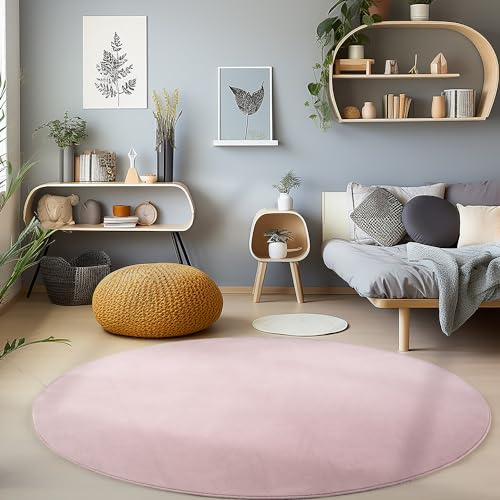 Carpetsale24 Waschbarer Teppich Rund 200 cm Rosa Einfarbig Kurzflor Modern Weich rutschfest Pflegeleicht Maschinenwaschbar für Wohnzimmer Schlafzimmer Esszimmer