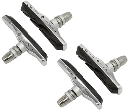 P4B | 2 Paar V-Brake Bremsschuhe Airflow 2 für Felgenbremse in Silber/Schwarz – Silent Stop – Asymmetrisch | Bremsbelag austauschbar | Selbstreinigend und optimal bei Nässe Dank Airflow-Design Profil