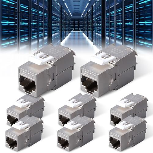 Leikurvo 8 Pezzi RJ45 CAT7 Keystone Modulo Jack Schermato Fino a 10 Gbps, Modulo di Rete Senza Attrezzi, Schermatura STP, Presa Jack Con Alloggiamento in Metallo, Ideale per Cavi