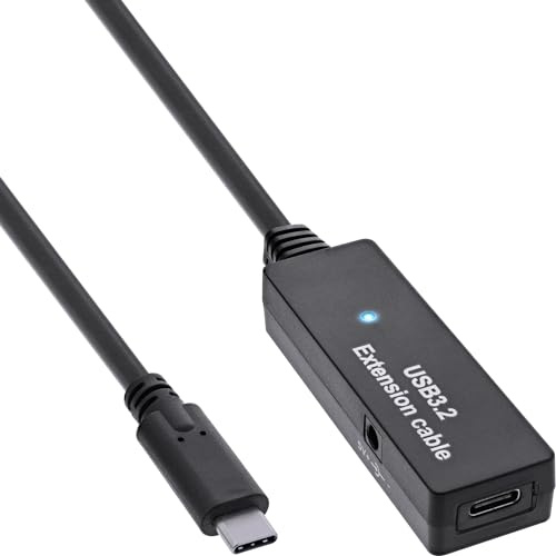 InLine USB 3.2 Gen.1 - Prolunga attiva, spina USB-C a presa USB-C, cavo reapter con amplificazione del segnale, lunghe distanze, per dischi rigidi, stampanti, webcam, tastiere e altro ancora, 5 m,