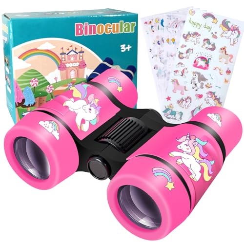 Binoculars for Kids with Unicorn Stickers Girls Gifts for Age 3, 4, 5, 6, 7, 8, 9 + Years Old Boys Girls, Kids Binoculars Outdoor Toys for Sports and Outside Play, Bird Watching (Unicorn)