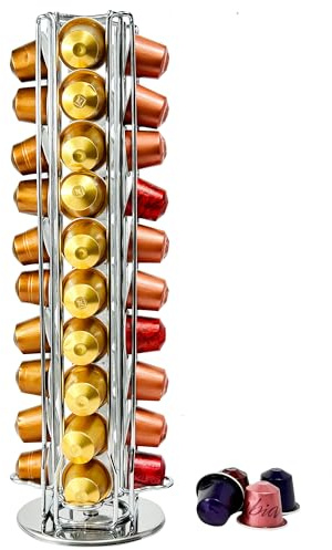Wrobic Kapselhalter Nespresso Kapseln Kapselständer drehbarer Gerader Halter für 40 Stück Nespresso Kaffee Kapseln (Silber Nespresso Kapselhalter)