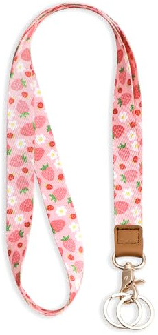 Knagsfa Lanyards for ID Badges, Neck Lanyards for Keys with Metal Hook, Cute Keychain Lanyard for Women, Strawberry Smallflower