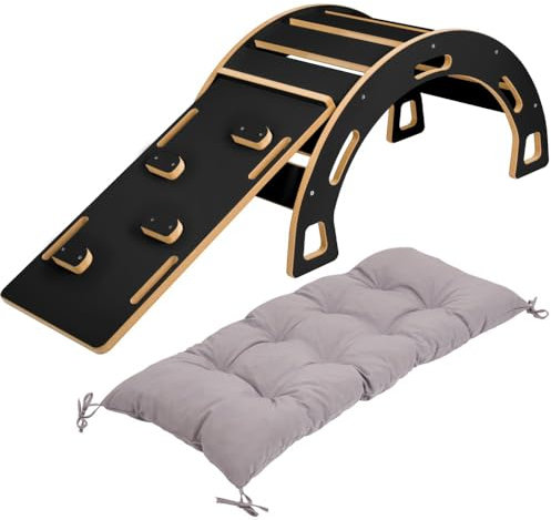 OBUBU - Kletterbogen ab 1 Jahr - Klettergerüst Indoor - 4in1 Set Spielbogen mit Kissen, Rutsche und Tischbrett - Kinder Spielzeug, Schwarz