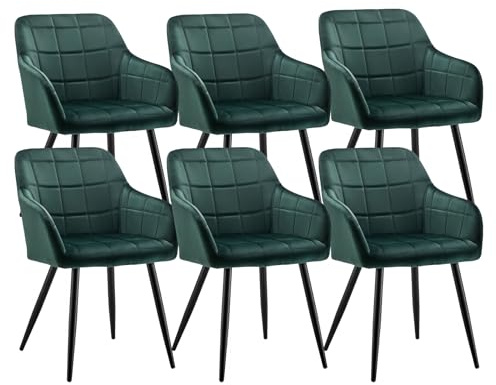 CLIPOP Esszimmerstühle 6er Set, Stühle mit Armlehne, Samt Sitzfläche, Esszimmerstuhl Küchenstuhl Polsterstuhl, für Esszimmer Küche Wohnzimmer (Samt Grün, 6er Set)