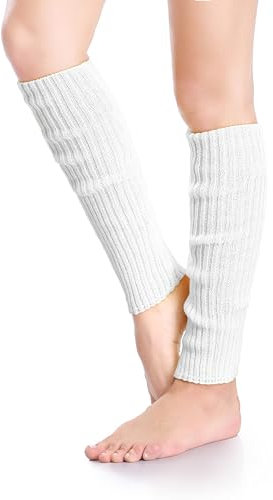 *daisysboutique* Retro Women 80s Adult Ribbed Leg Warmers Y2K Harajuku Crochet Long Boot Socks for Dance Party Costume (OffWhite, One Size)