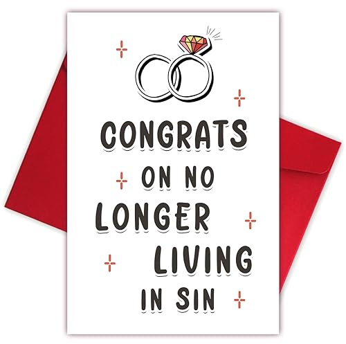 Bewoow Funny Wedding Card for Bride Groom, Adult Humor Dirty Wedding Congratulations Card, Rude Engagement Gift for Friend, CONGRATS ON NO LONGER LIVING IN SIN