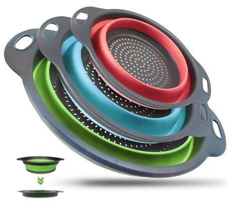 Lot de 3 passoires de cuisine pliantes, passoire à pâtes pliable, ustensiles de cuisine pour égoutter les pâtes, légumes, fruits, 3 couleurs