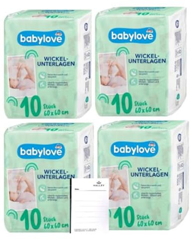 Babylove Wickelunterlagen Sparset 4 x 10 Stück + Halley Bedding Notizblock Set