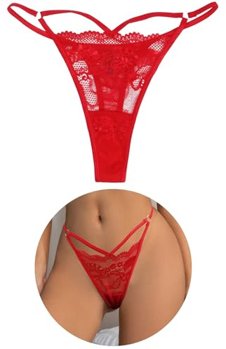 ohyeahlady Women G-String Thongs Breathable Lace Panties T Back Sexy Underwear Plus Size Sheer Knickers Red M